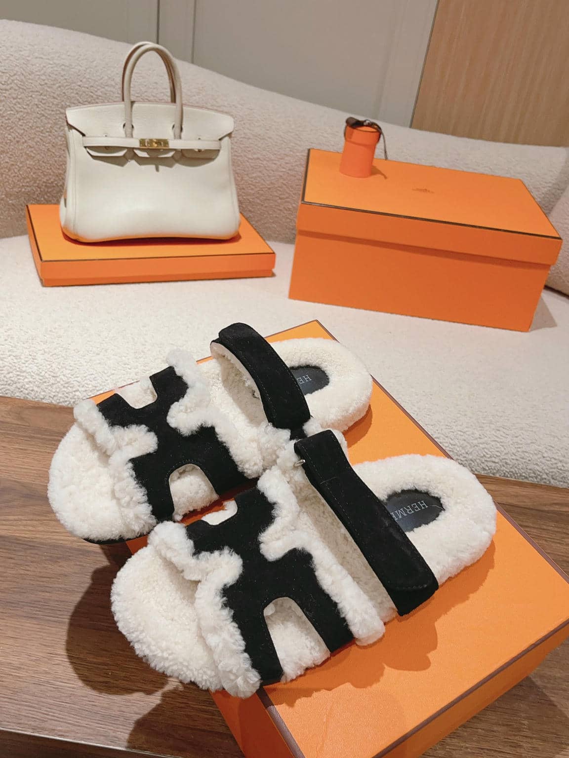Hermès fur slippers-22
